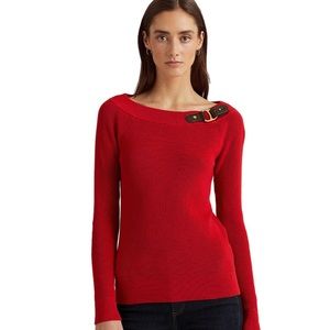 LAUREN Ralph Lauren Women’s Red Cotton Ballet-Neck Sweater, Size L